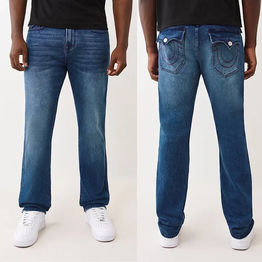 NWT New $159 True Religion Ricky Straight Leg Flap Pockets Jeans Size 30 x 33